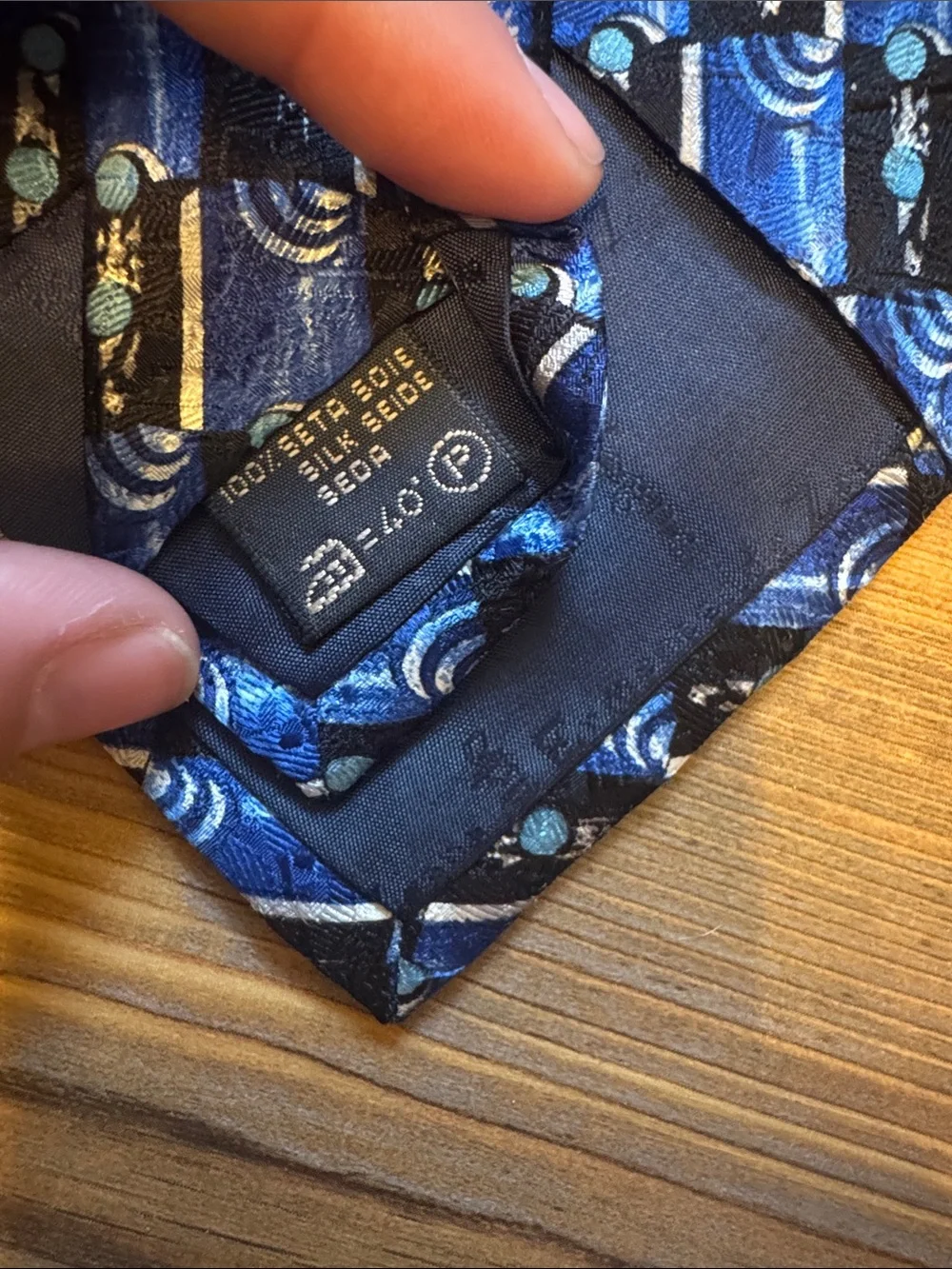 Ermenegildo Zegna Blue and Black Geometric Silk Tie